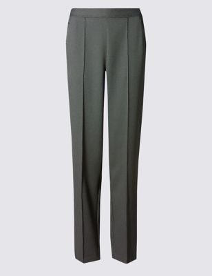 Pull On Textured Straight Leg Trousers